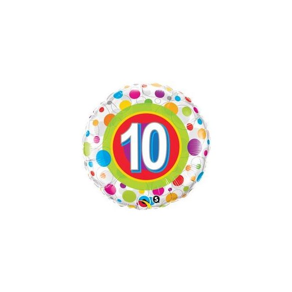 18 inch-es 10-es Colorful Dots - Színes Pöttyös Szülinapi Számos Fólia Lufi