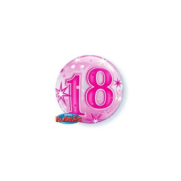 18-as Pink Starburst Sparkle Szülinapi Buborék Lufi, 56 cm