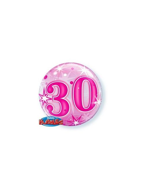 30-as Rózsaszín Szikrázó Csillag Mintás Szülinapi Buborék Lufi, 56 cm