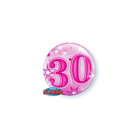 30-as Rózsaszín Szikrázó Csillag Mintás Szülinapi Buborék Lufi, 56 cm