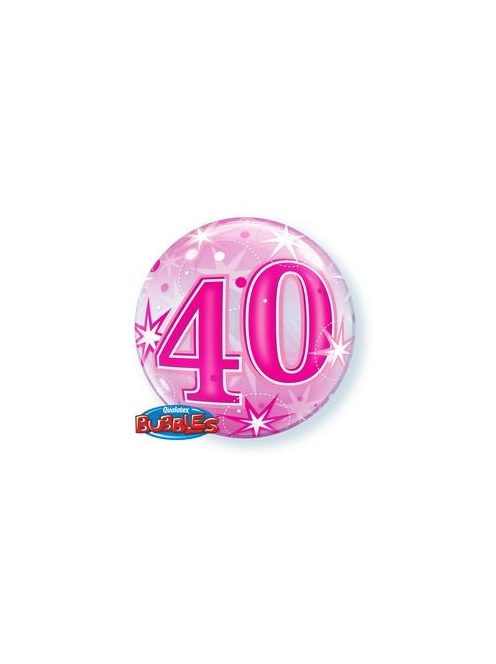 40-es Rózsaszín Szikrázó Csillag Mintás Szülinapi Buborék Lufi, 56 cm