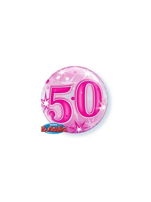 50-es Pink Starburst Sparkle Szülinapi Buborék Lufi, 56 cm