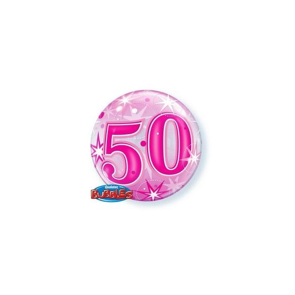 50-es Pink Starburst Sparkle Szülinapi Buborék Lufi, 56 cm