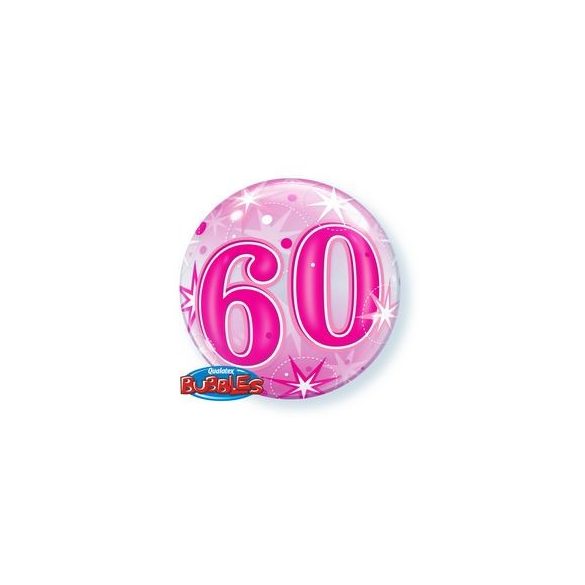 60-as Rózsaszín Szikrázó Csillag Mintás Szülinapi Buborék Lufi, 56 cm