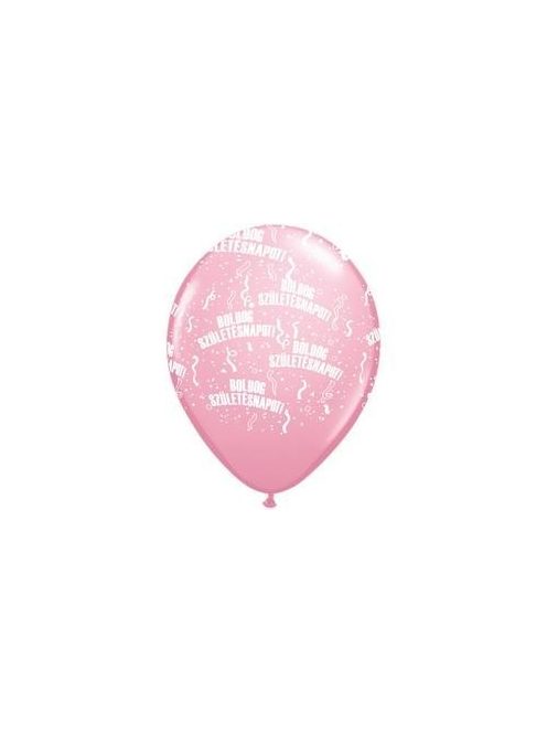 Boldog Születésnapot Rózsaszín Gumi (Latex) Lufi, 6 db, 28 cm