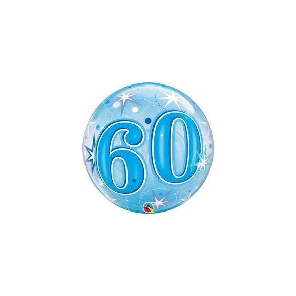 60-as Blue Starburst Sparkle Szülinapi Buborék Lufi, 56 cm
