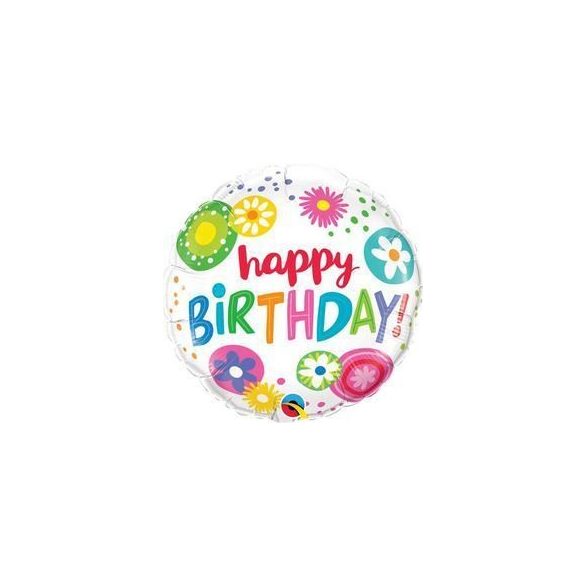 18 inch-es Birthday Floral Circles Szülinapi Fólia Lufi