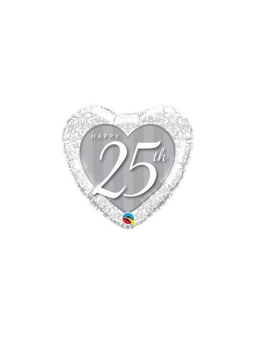 18 inch-es Happy 25th Damask Heart Fólia Lufi