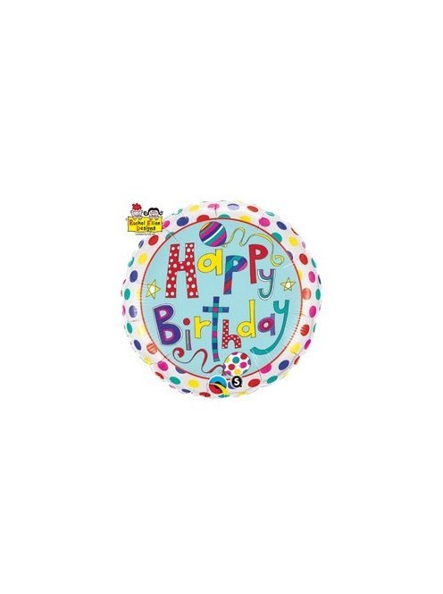 18 inch-es Happy Birthday Polka Dots and Stripes Szülinapi Fólia Lufi