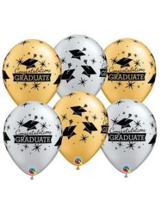   11 inch-es Congratulations Graduate Caps Silver and Gold Ballagási Latex Lufi 