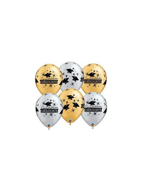 11 inch-es Congratulations Graduate Caps Silver and Gold Ballagási Latex Lufi 