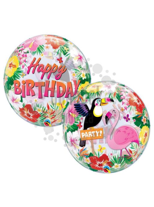 Trópusi Vidám Tukán és Flamingó Mintás Szülinapi Party Buborék Lufi, 56 cm