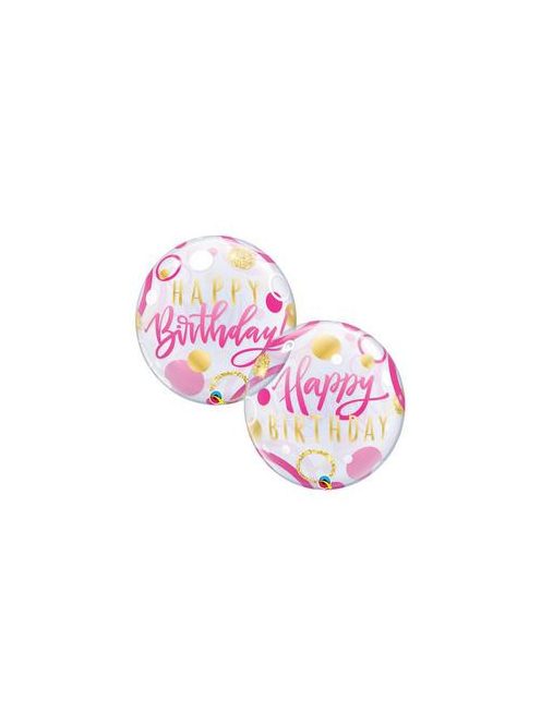 22 inch-es Birthday Pink & Gold Dots Szülinapi Bubble Lufi q87745 