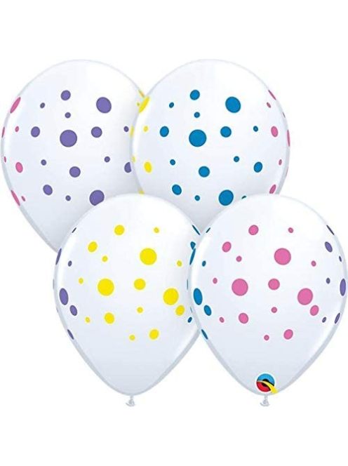 11 inch-es Színes Pöttyös Mintás - Colorful Dots White Kerek Lufi (6