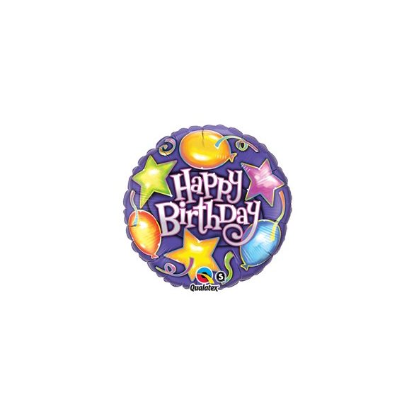 18 inch-es Csillagok, Lufik - Birthday Stars és Balloons Szülinapi Fólia Lufi