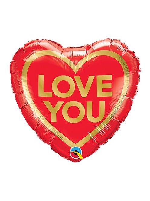 Arany Piros - Love You Golden Heart - Héliumos Szív Fólia Lufi, 46 cm