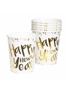   Happy New Year mintás fehér arany parti pohár 250 ml 6 db-os