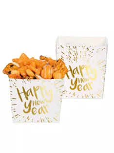 Happí New Year mintás fehér arany parti tálka