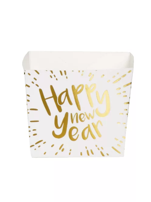 Happí New Year mintás fehér arany parti tálka